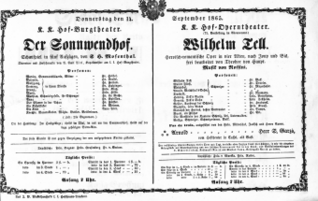 Theaterzettel (Oper und Burgtheater in Wien) 18650914 Seite: 1