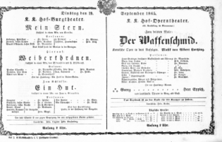 Theaterzettel (Oper und Burgtheater in Wien) 18650919 Seite: 1