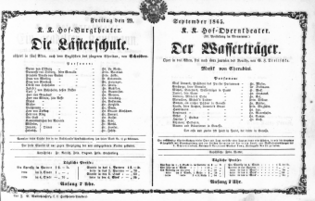 Theaterzettel (Oper und Burgtheater in Wien) 18650929 Seite: 1
