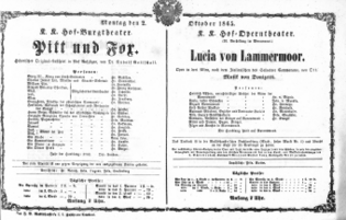 Theaterzettel (Oper und Burgtheater in Wien) 18651002 Seite: 1