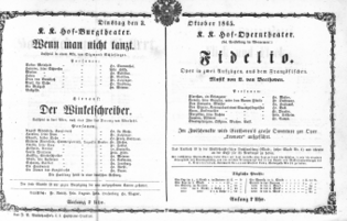 Theaterzettel (Oper und Burgtheater in Wien) 18651003 Seite: 1