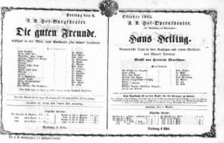 Theaterzettel (Oper und Burgtheater in Wien) 18651006 Seite: 1