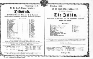 Theaterzettel (Oper und Burgtheater in Wien) 18651007 Seite: 1