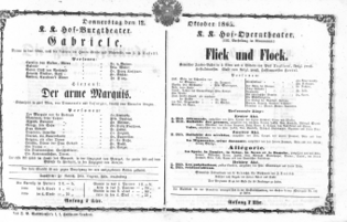Theaterzettel (Oper und Burgtheater in Wien) 18651012 Seite: 1