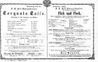 Theaterzettel (Oper und Burgtheater in Wien) 18651017 Seite: 1