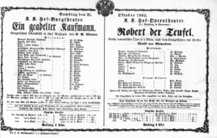 Theaterzettel (Oper und Burgtheater in Wien) 18651021 Seite: 1