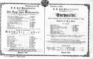 Theaterzettel (Oper und Burgtheater in Wien) 18651022 Seite: 1