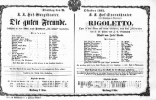 Theaterzettel (Oper und Burgtheater in Wien) 18651024 Seite: 1
