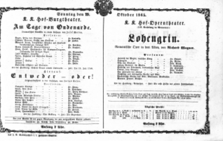Theaterzettel (Oper und Burgtheater in Wien) 18651029 Seite: 1