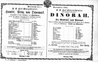 Theaterzettel (Oper und Burgtheater in Wien) 18651101 Seite: 1