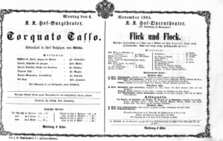 Theaterzettel (Oper und Burgtheater in Wien) 18651106 Seite: 1