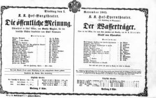 Theaterzettel (Oper und Burgtheater in Wien) 18651107 Seite: 1