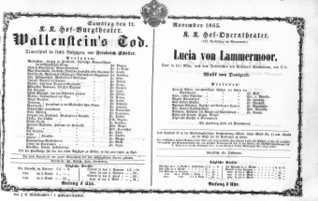 Theaterzettel (Oper und Burgtheater in Wien) 18651111 Seite: 1