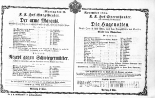 Theaterzettel (Oper und Burgtheater in Wien) 18651113 Seite: 1