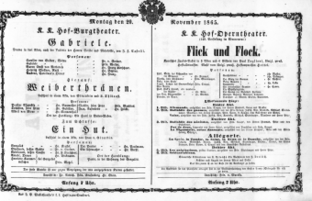 Theaterzettel (Oper und Burgtheater in Wien) 18651120 Seite: 1