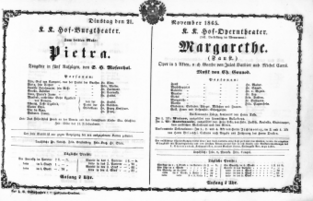 Theaterzettel (Oper und Burgtheater in Wien) 18651121 Seite: 1