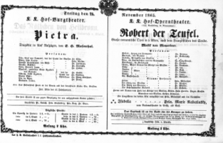 Theaterzettel (Oper und Burgtheater in Wien) 18651124 Seite: 1