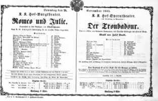 Theaterzettel (Oper und Burgtheater in Wien) 18651126 Seite: 1
