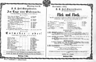 Theaterzettel (Oper und Burgtheater in Wien) 18651127 Seite: 1