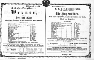 Theaterzettel (Oper und Burgtheater in Wien) 18651129 Seite: 1