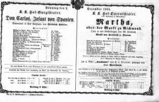 Theaterzettel (Oper und Burgtheater in Wien) 18651203 Seite: 1