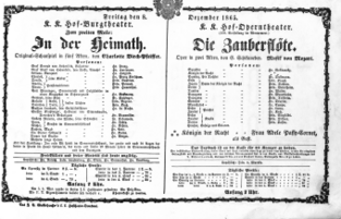 Theaterzettel (Oper und Burgtheater in Wien) 18651208 Seite: 1