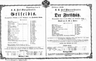 Theaterzettel (Oper und Burgtheater in Wien) 18660106 Seite: 1