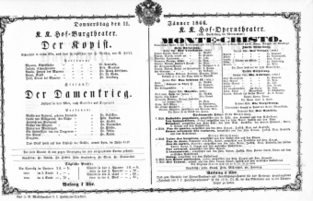 Theaterzettel (Oper und Burgtheater in Wien) 18660111 Seite: 1