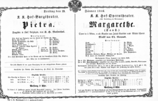 Theaterzettel (Oper und Burgtheater in Wien) 18660119 Seite: 1