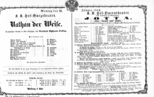 Theaterzettel (Oper und Burgtheater in Wien) 18660122 Seite: 1