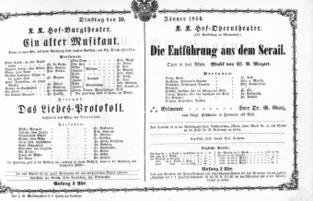 Theaterzettel (Oper und Burgtheater in Wien) 18660130 Seite: 1