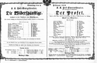 Theaterzettel (Oper und Burgtheater in Wien) 18660204 Seite: 1