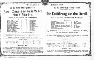 Theaterzettel (Oper und Burgtheater in Wien) 18660205 Seite: 1