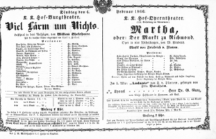 Theaterzettel (Oper und Burgtheater in Wien) 18660206 Seite: 1