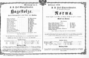 Theaterzettel (Oper und Burgtheater in Wien) 18660207 Seite: 1