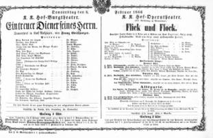 Theaterzettel (Oper und Burgtheater in Wien) 18660208 Seite: 1