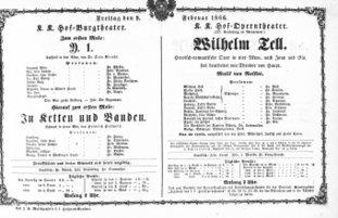 Theaterzettel (Oper und Burgtheater in Wien) 18660209 Seite: 1