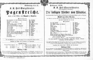 Theaterzettel (Oper und Burgtheater in Wien) 18660211 Seite: 1
