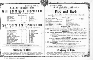 Theaterzettel (Oper und Burgtheater in Wien) 18660213 Seite: 1