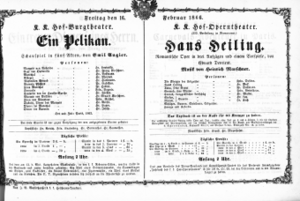 Theaterzettel (Oper und Burgtheater in Wien) 18660216 Seite: 1