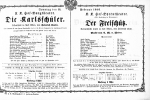 Theaterzettel (Oper und Burgtheater in Wien) 18660218 Seite: 1