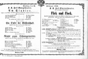 Theaterzettel (Oper und Burgtheater in Wien) 18660223 Seite: 1