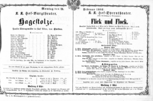 Theaterzettel (Oper und Burgtheater in Wien) 18660226 Seite: 1