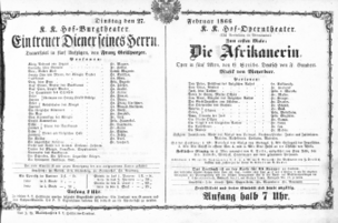 Theaterzettel (Oper und Burgtheater in Wien) 18660227 Seite: 1