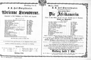Theaterzettel (Oper und Burgtheater in Wien) 18660302 Seite: 1