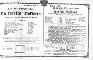 Theaterzettel (Oper und Burgtheater in Wien) 18660303 Seite: 1