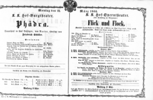 Theaterzettel (Oper und Burgtheater in Wien) 18660312 Seite: 1