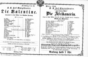 Theaterzettel (Oper und Burgtheater in Wien) 18660313 Seite: 1