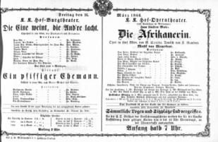 Theaterzettel (Oper und Burgtheater in Wien) 18660316 Seite: 1