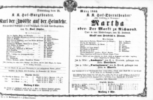 Theaterzettel (Oper und Burgtheater in Wien) 18660318 Seite: 1